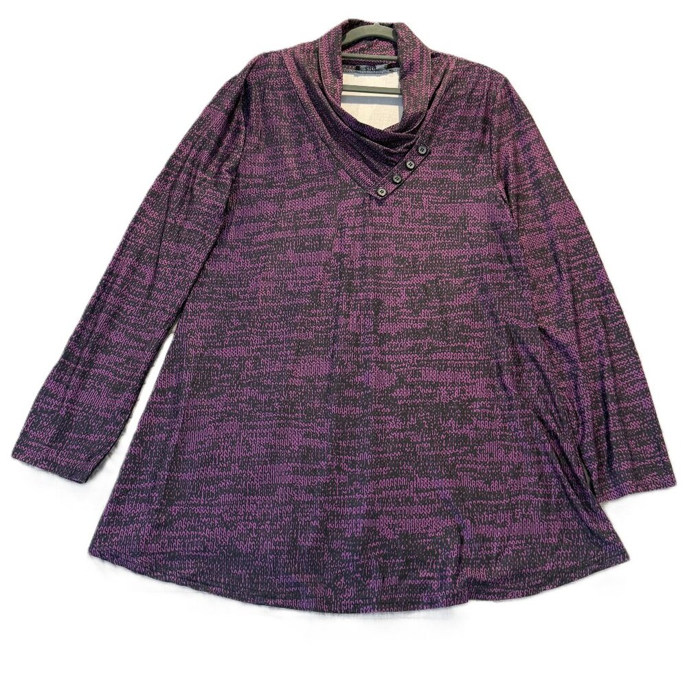 Lily Purple Patterned Cowl Neck Tunic, XL